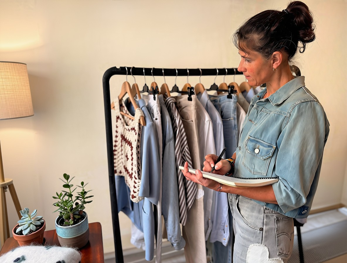 Evaluating a boutique space with a notebook.